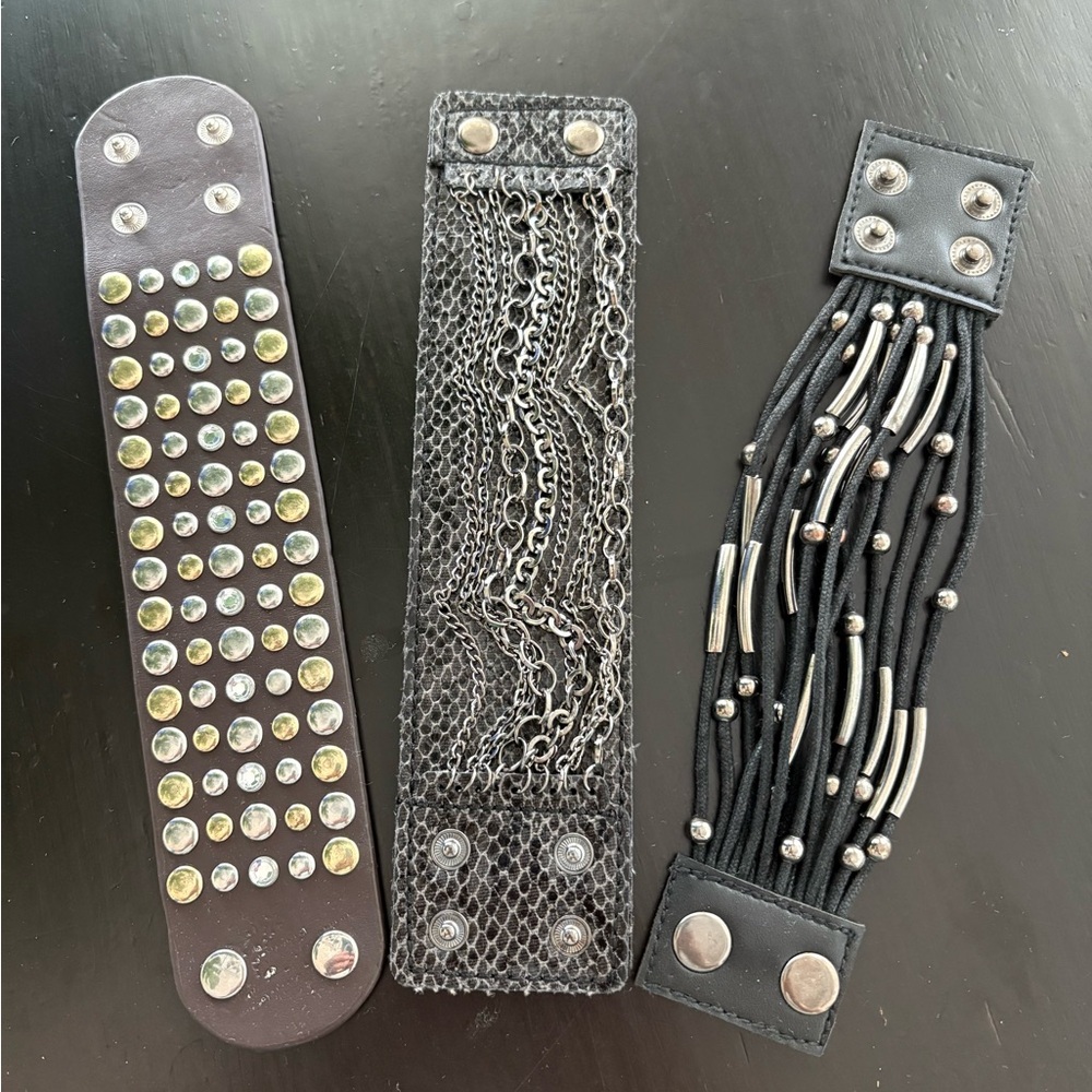 Studded and Chain Black Bracelets Set